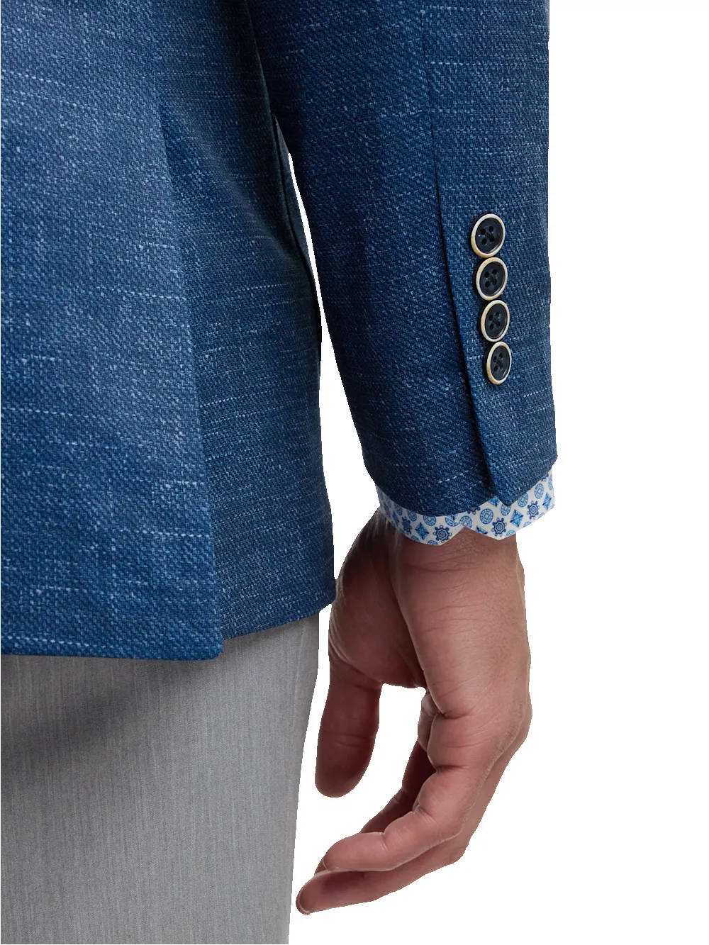 Cotton Blend Single Breasted Notch Lapel Knit Sport Coat - Blue sold by Paul Fredrick product image thumbnail 3