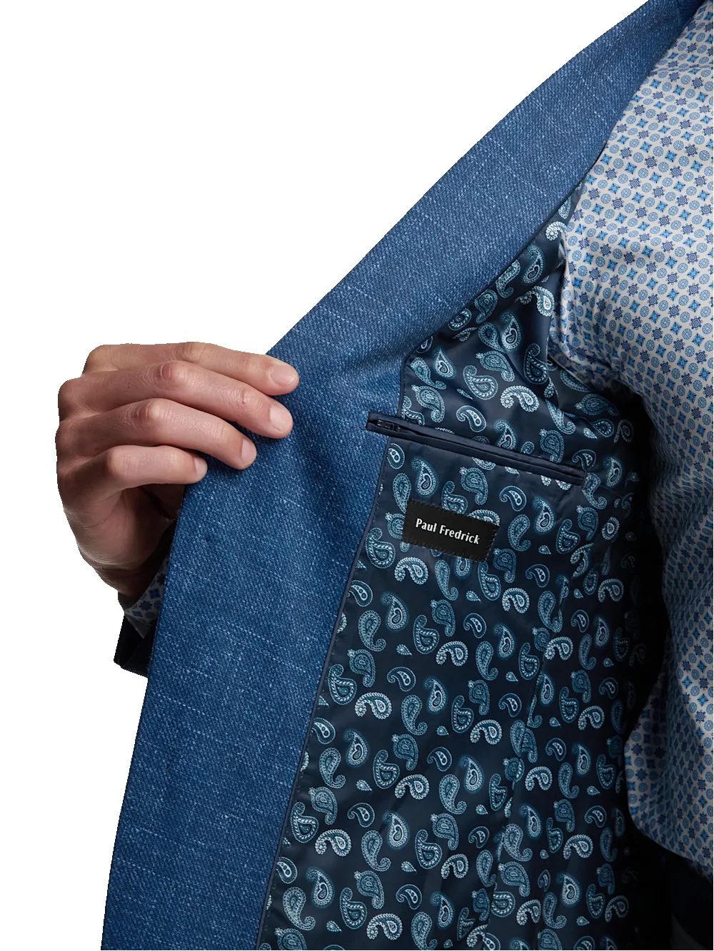 Cotton Blend Single Breasted Notch Lapel Knit Sport Coat - Blue sold by Paul Fredrick product image thumbnail 4