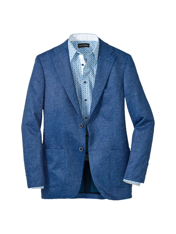 Cotton Blend Single Breasted Notch Lapel Knit Sport Coat - Blue made by Paul Fredrick