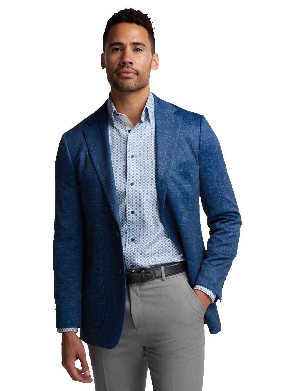 Cotton Blend Single Breasted Notch Lapel Knit Sport Coat - Blue sold by Paul Fredrick product image thumbnail 2
