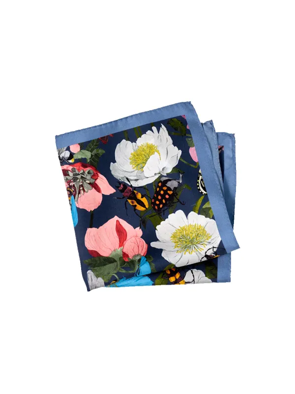Floral Silk Pocket Square - Navy Multi made by Paul Fredrick