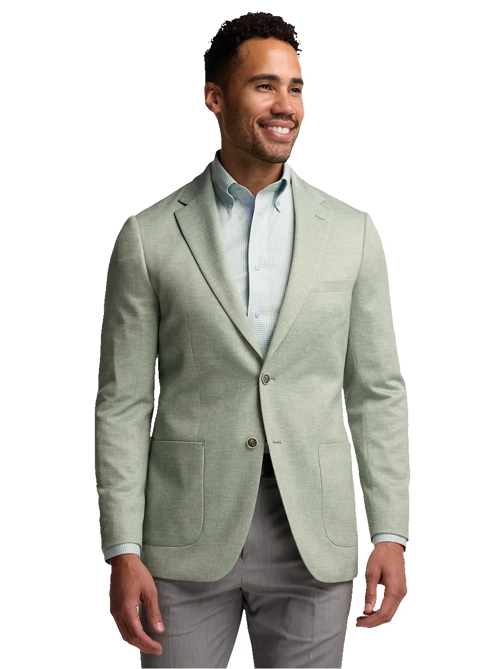 Knit Soft Touch Single Breasted Notch Lapel Sport Coat - Light Green sold by Paul Fredrick product image thumbnail 2