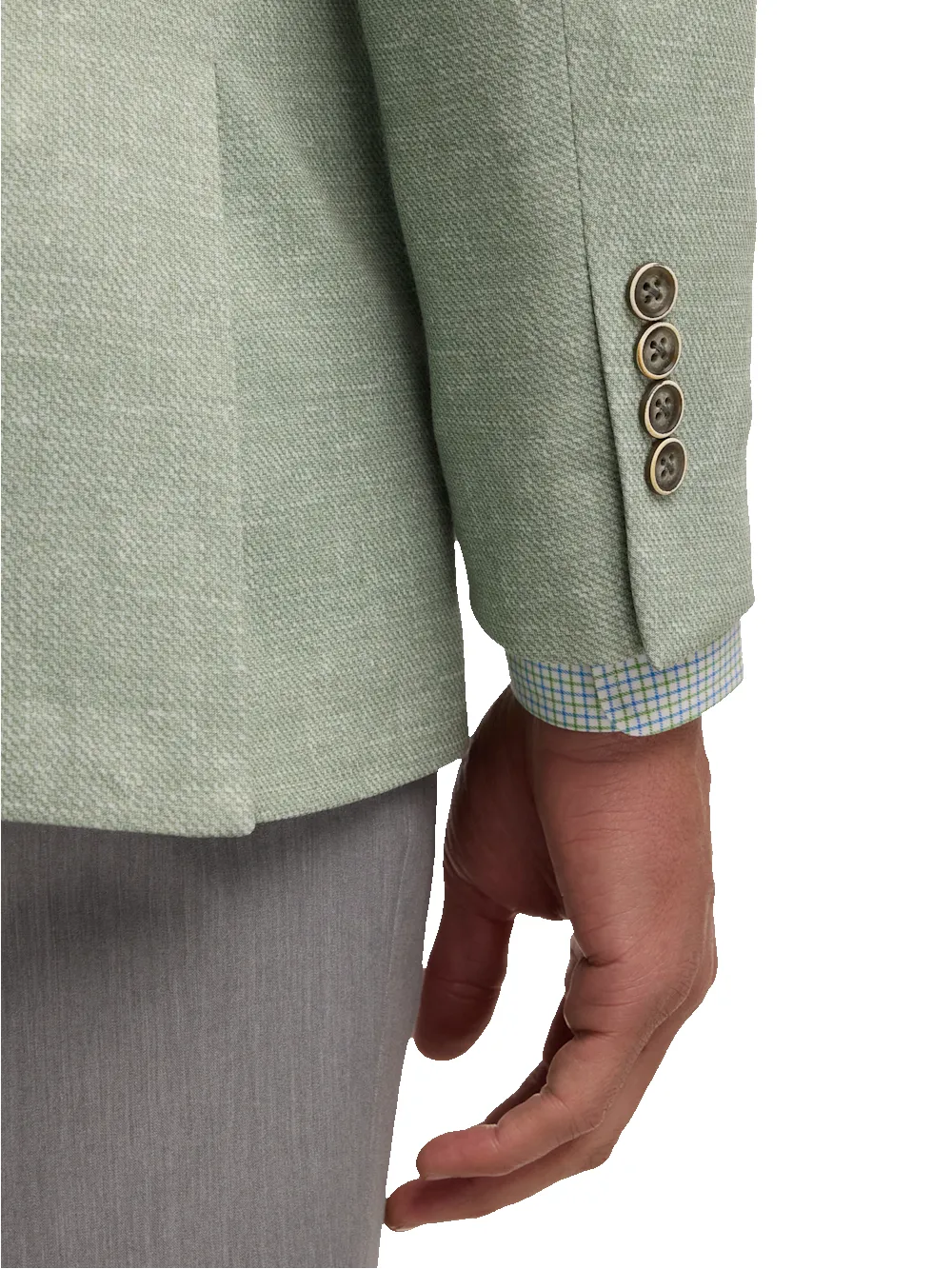Knit Soft Touch Single Breasted Notch Lapel Sport Coat - Light Green sold by Paul Fredrick product image thumbnail 3