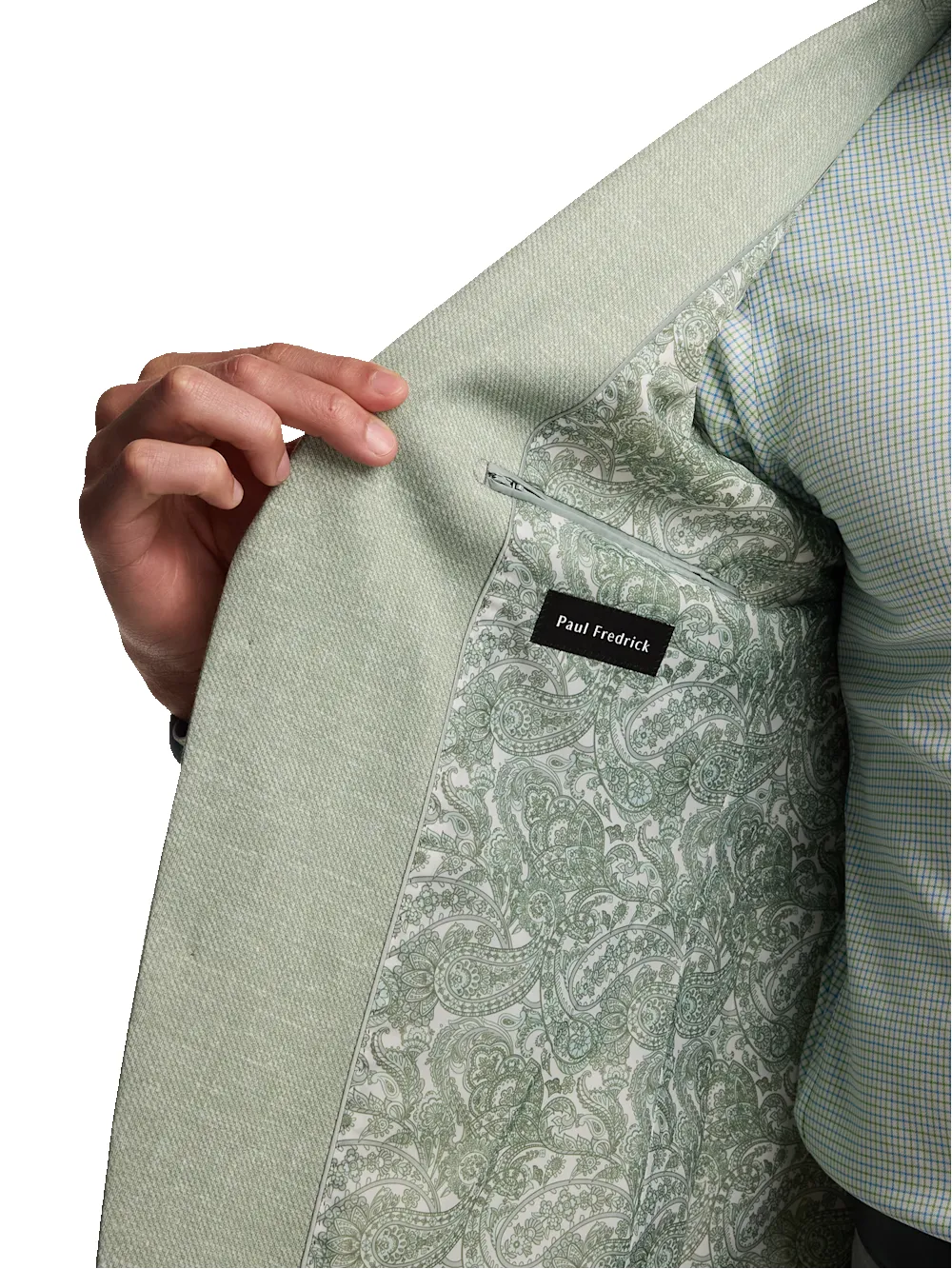 Knit Soft Touch Single Breasted Notch Lapel Sport Coat - Light Green sold by Paul Fredrick product image thumbnail 4