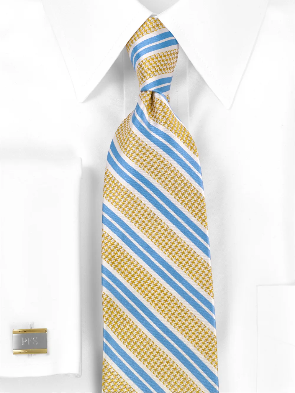 Stripe Woven Silk Tie - Yellow/blue sold by Paul Fredrick product image thumbnail 2