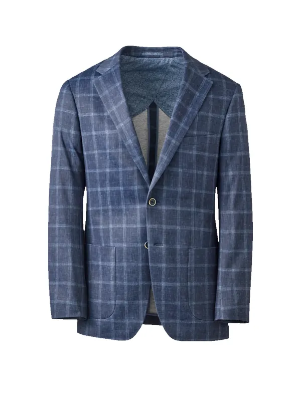 Windowpane Single Breasted Notch Lapel Sport Coat - Navy made by Paul Fredrick