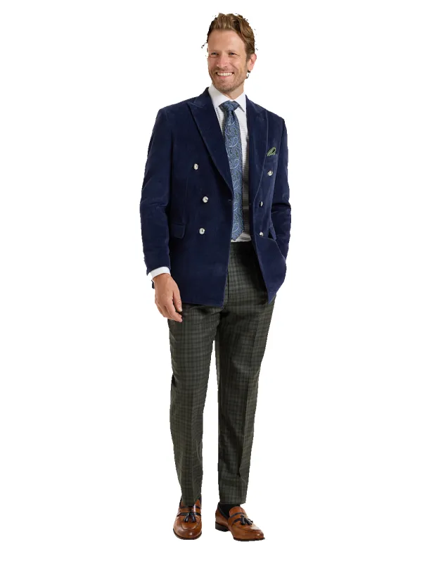 Cotton Blend Double Breasted Peak Lapel Knit Sport Coat - Blue made by Paul Fredrick