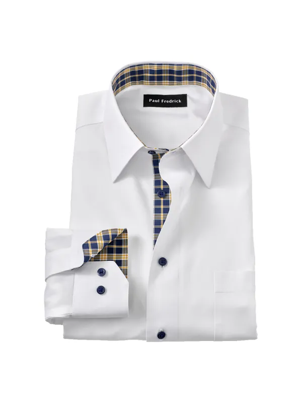 Comfort Stretch Non-Iron Solid Dress Shirt With Contrast Trim - White Multi made by Paul Fredrick