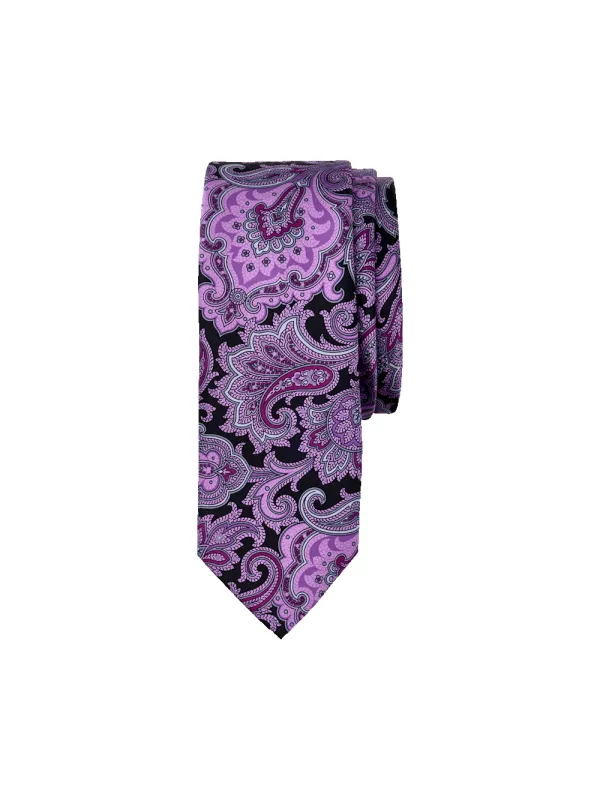 Paisley Italian Printed Silk Tie - Purple/black made by Paul Fredrick