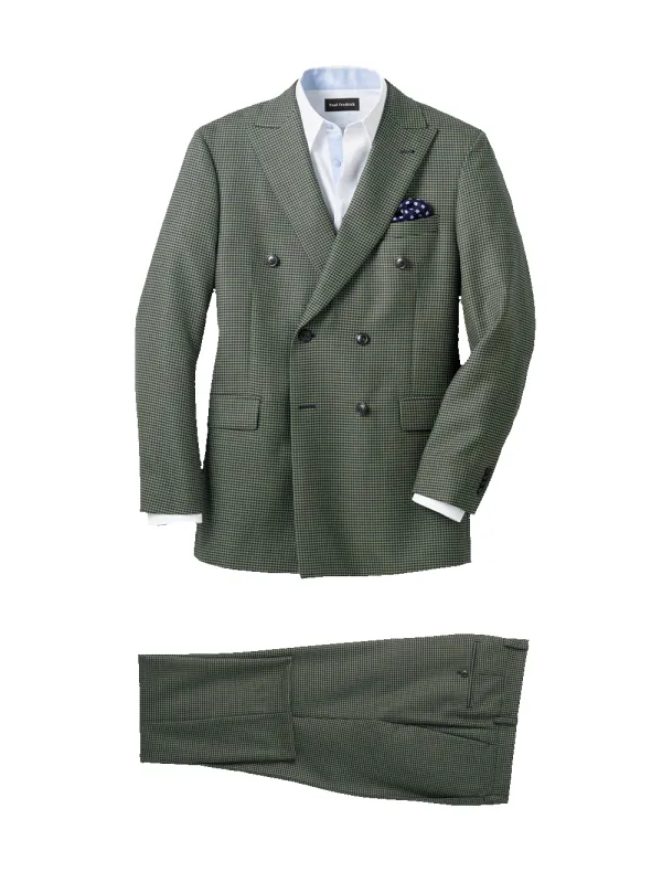 Houndstooth Wool Double Breasted Peak Lapel Suit - Green/navy made by Paul Fredrick