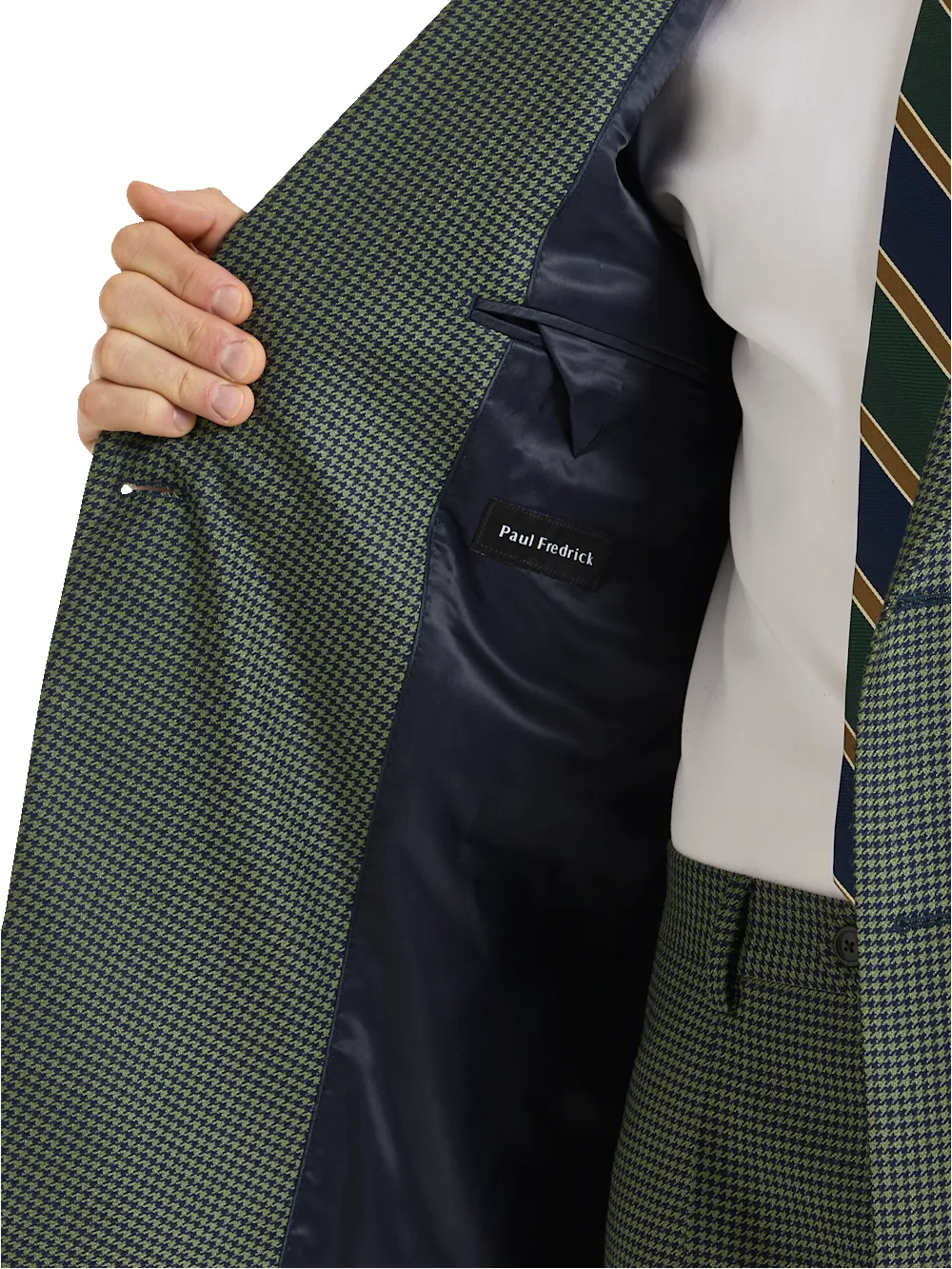 Houndstooth Wool Double Breasted Peak Lapel Suit - Green/navy sold by Paul Fredrick product image thumbnail 5