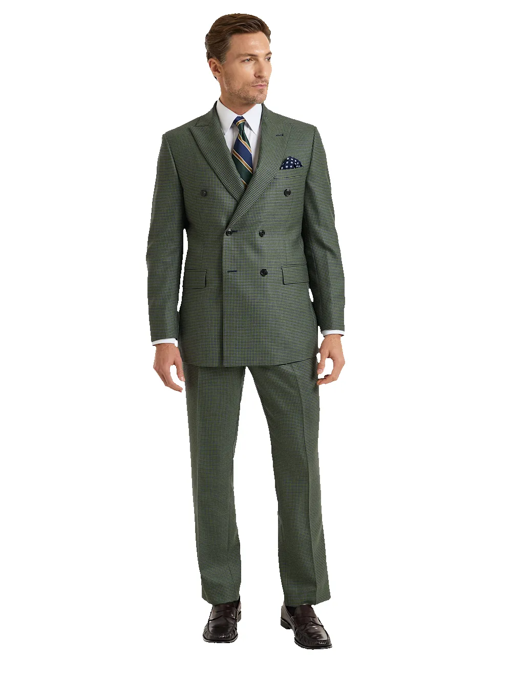 Houndstooth Wool Double Breasted Peak Lapel Suit - Green/navy sold by Paul Fredrick product image thumbnail 2