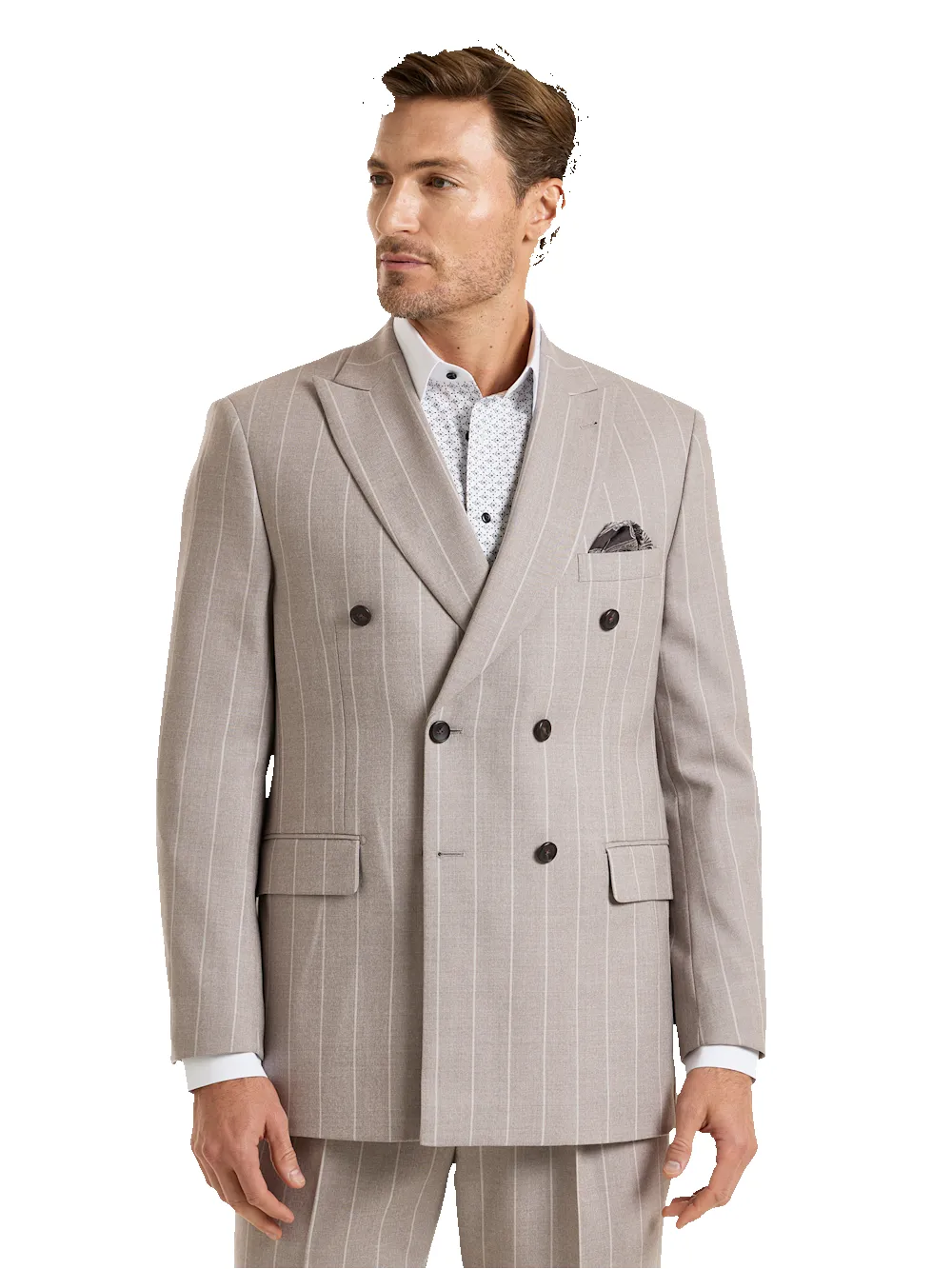 "Kingston Pinstripe" Double Breasted Peak Lapel Suit Jacket - Taupe sold by Paul Fredrick product image thumbnail 3