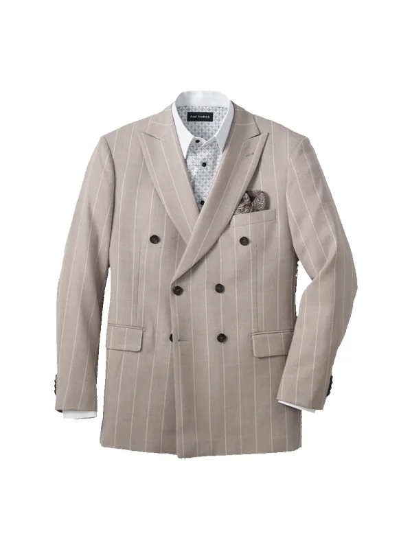 "Kingston Pinstripe" Double Breasted Peak Lapel Suit Jacket - Taupe made by Paul Fredrick