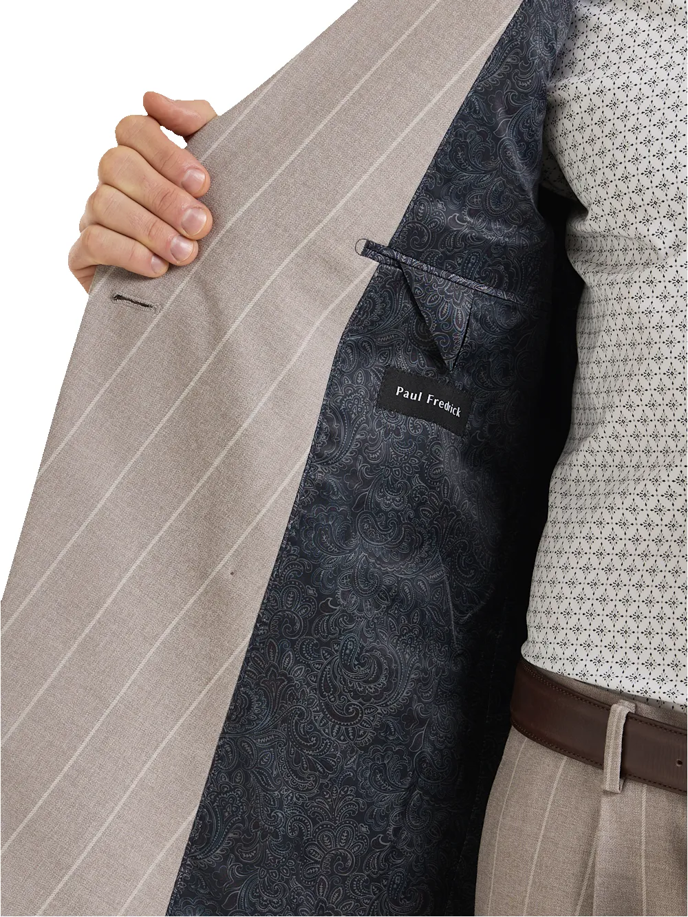 "Kingston Pinstripe" Double Breasted Peak Lapel Suit Jacket - Taupe sold by Paul Fredrick product image thumbnail 5