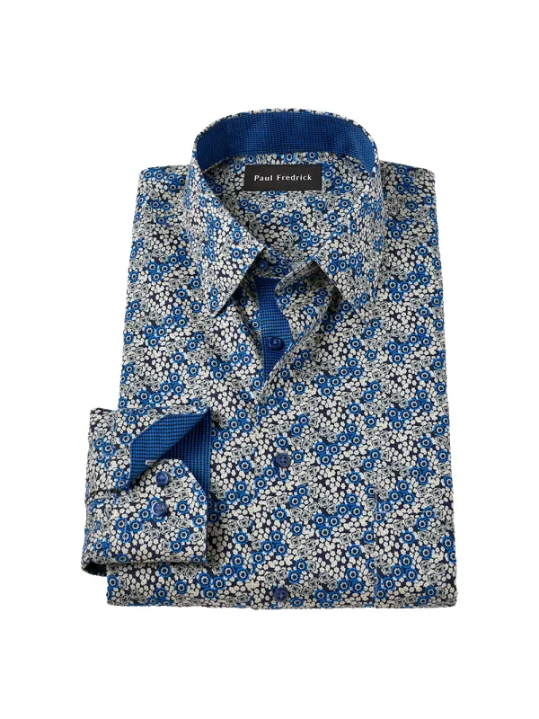 Non-Iron Cotton Botanical Point Collar Dress Shirt With Contrast Trim - Cobalt made by Paul Fredrick