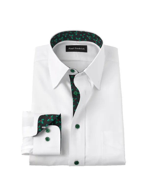 Non-Iron Cotton Novelty Point Collar Dress Shirt With Contrast Trim - White Multi made by Paul Fredrick