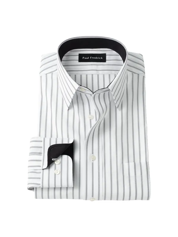 Non-Iron Cotton Stripe Point Collar Dress Shirt With Contrast Trim - Black made by Paul Fredrick