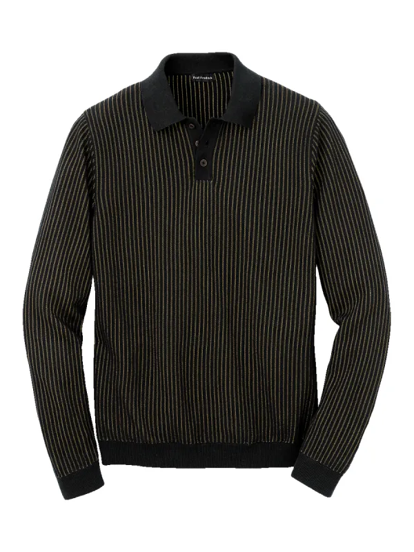 Cotton Blend Three Button Polo - Black sold by Paul Fredrick