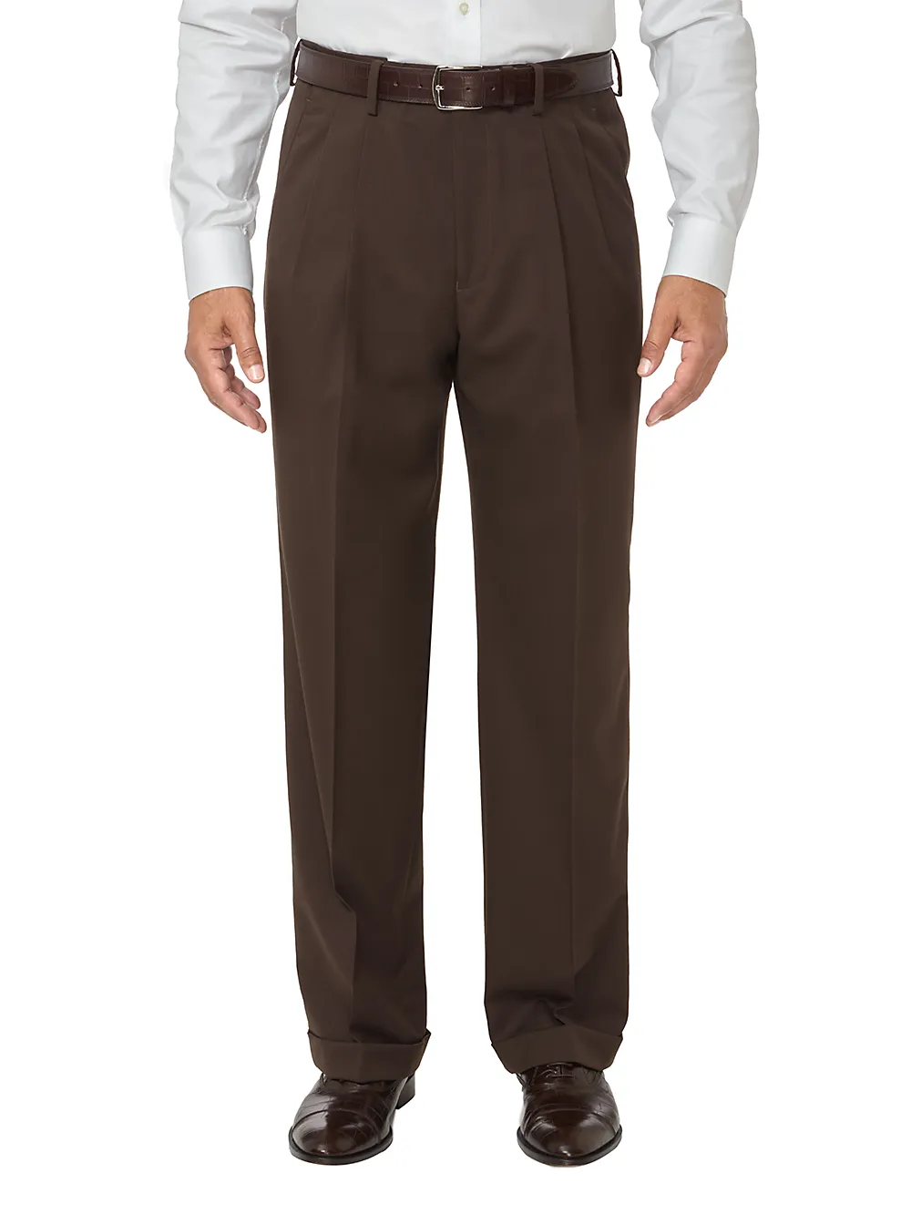 Super 120's Wool Pleated Pants - Dark Brown sold by Paul Fredrick