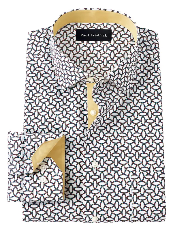 Non-Iron Cotton Print Dress Shirt With Contrast Trim - Multi sold by Paul Fredrick