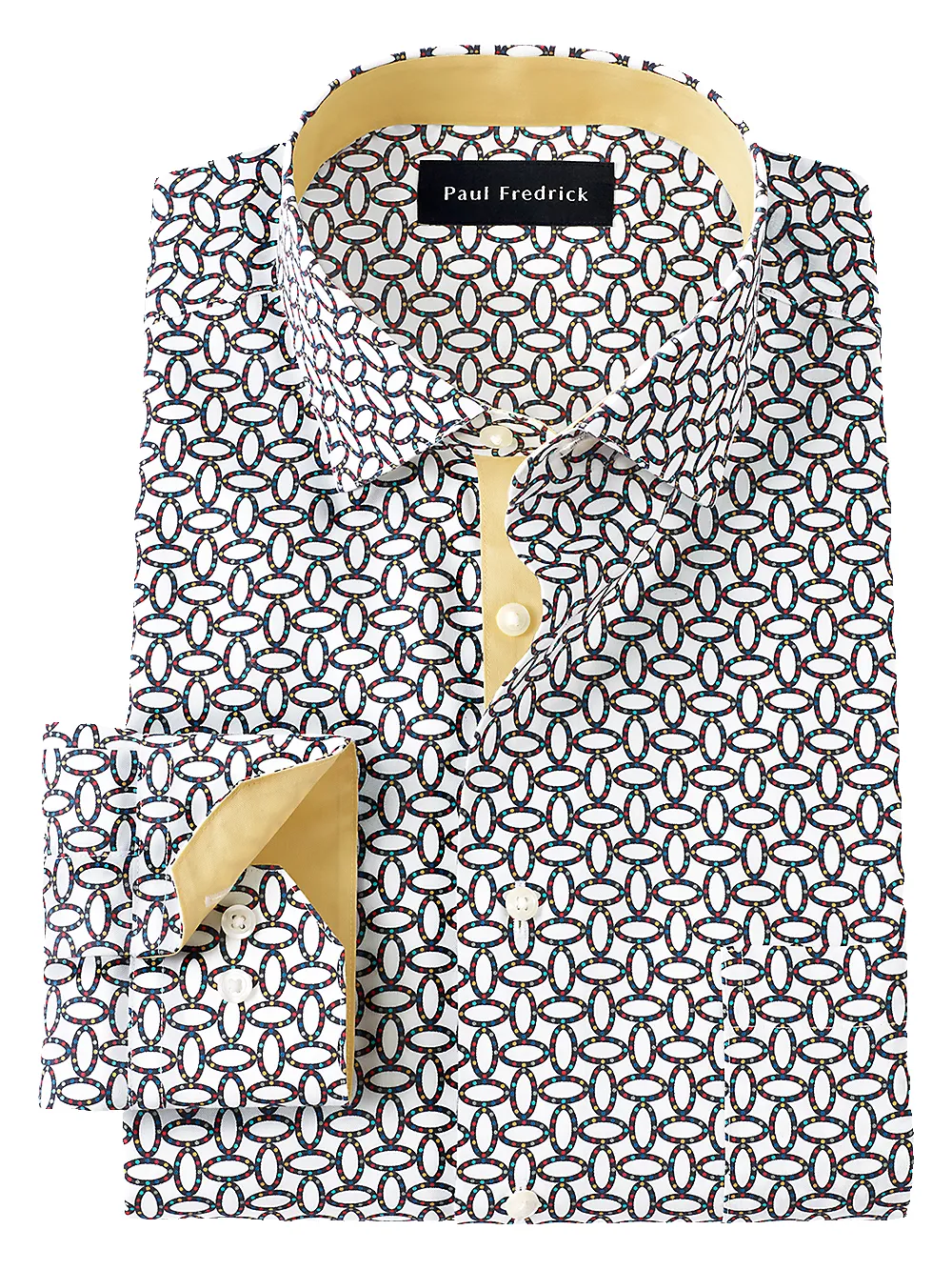 Non-Iron Cotton Print Dress Shirt With Contrast Trim - Multi sold by Paul Fredrick