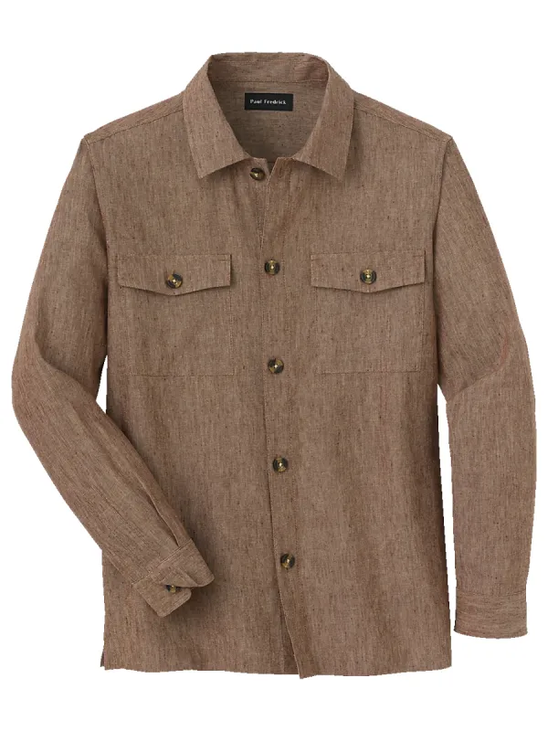 Linen Blend Solid Overshirt - Brown sold by Paul Fredrick
