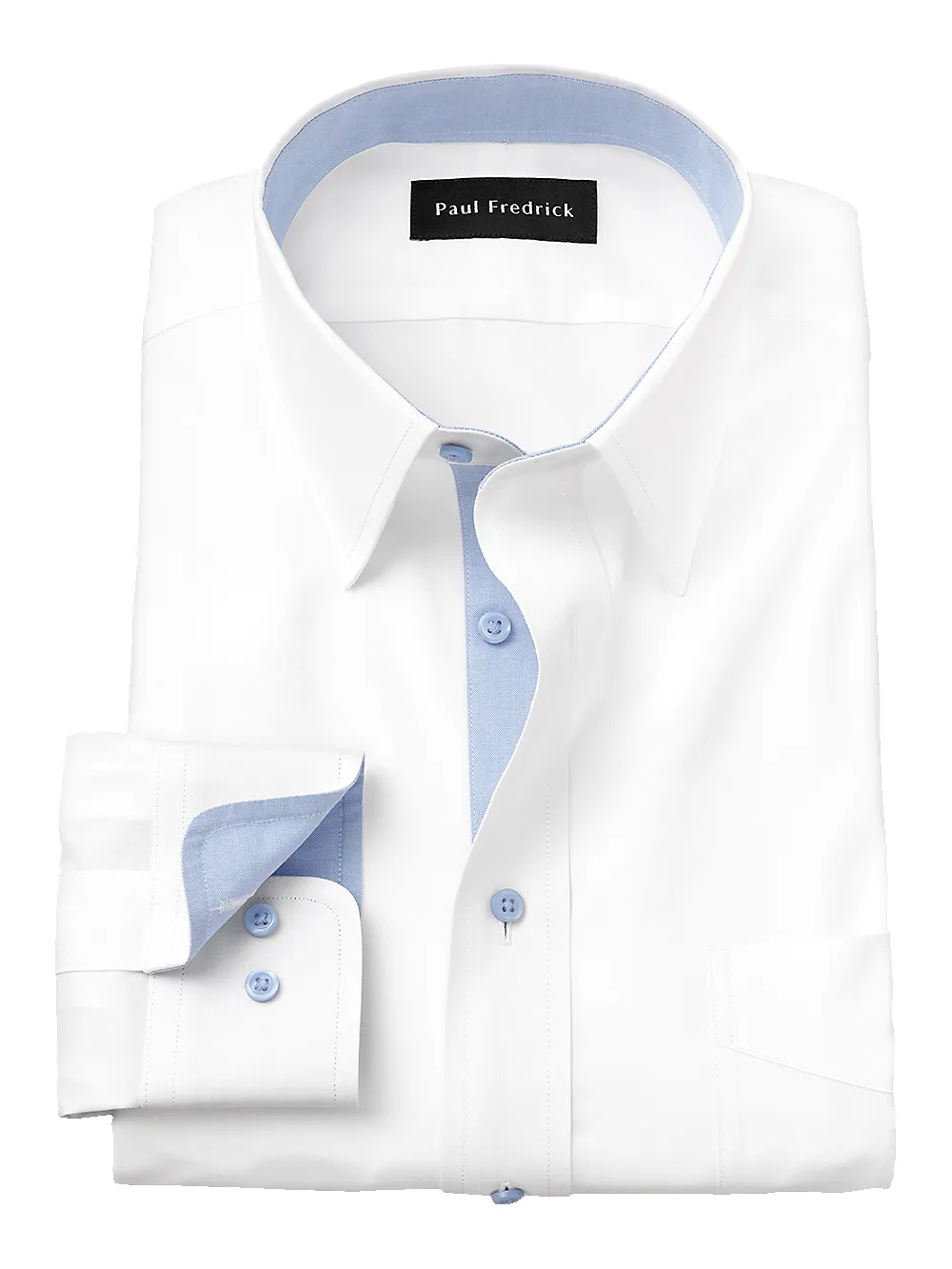 Comfort Stretch Non-Iron Solid Dress Shirt With Contrast Trim - White/blue sold by Paul Fredrick