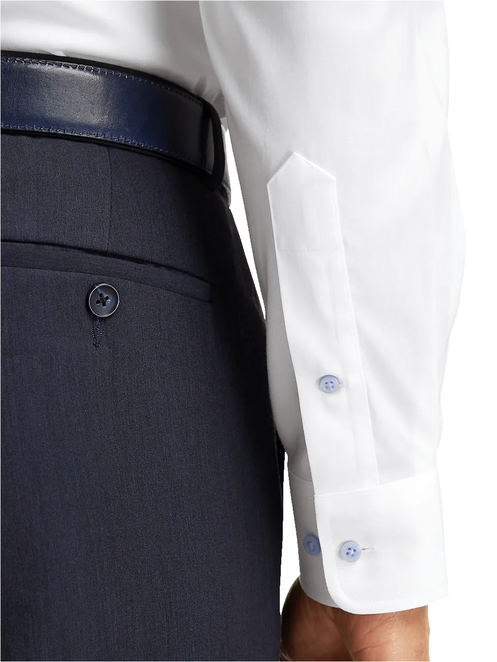 Comfort Stretch Non-Iron Solid Dress Shirt With Contrast Trim - White/blue sold by Paul Fredrick product image thumbnail 4