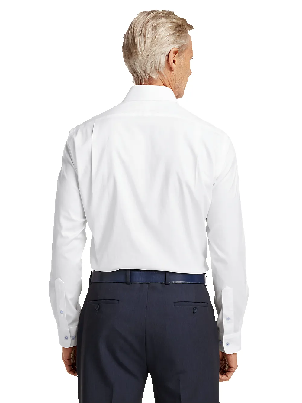Comfort Stretch Non-Iron Solid Dress Shirt With Contrast Trim - White/blue sold by Paul Fredrick product image thumbnail 5
