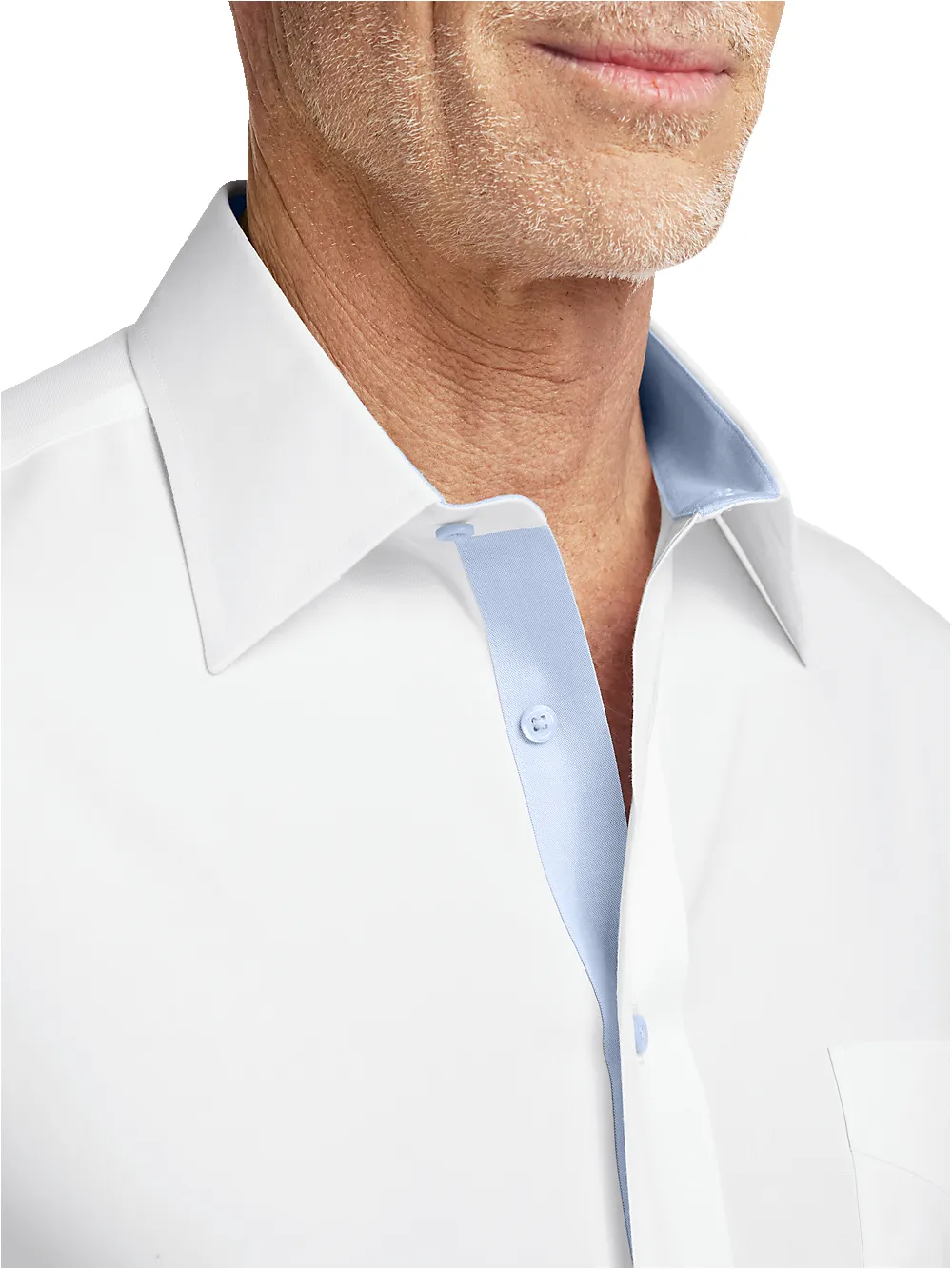 Comfort Stretch Non-Iron Solid Dress Shirt With Contrast Trim - White/blue sold by Paul Fredrick product image thumbnail 3