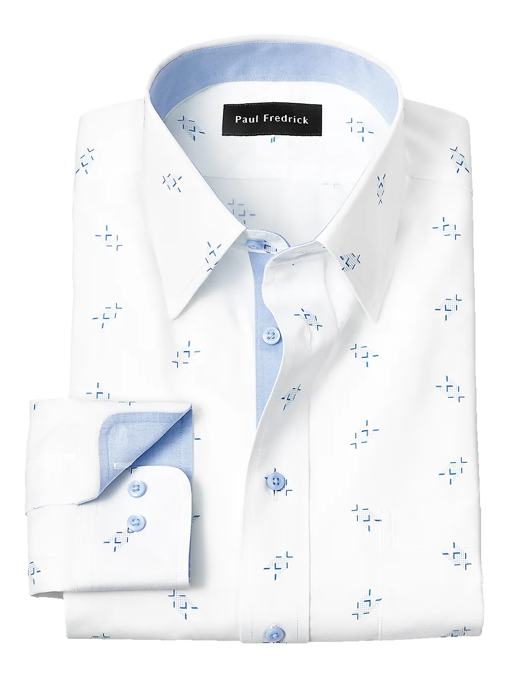 Non-Iron Cotton Houndstooth Print Dress Shirt With Contrast Trim - White sold by Paul Fredrick