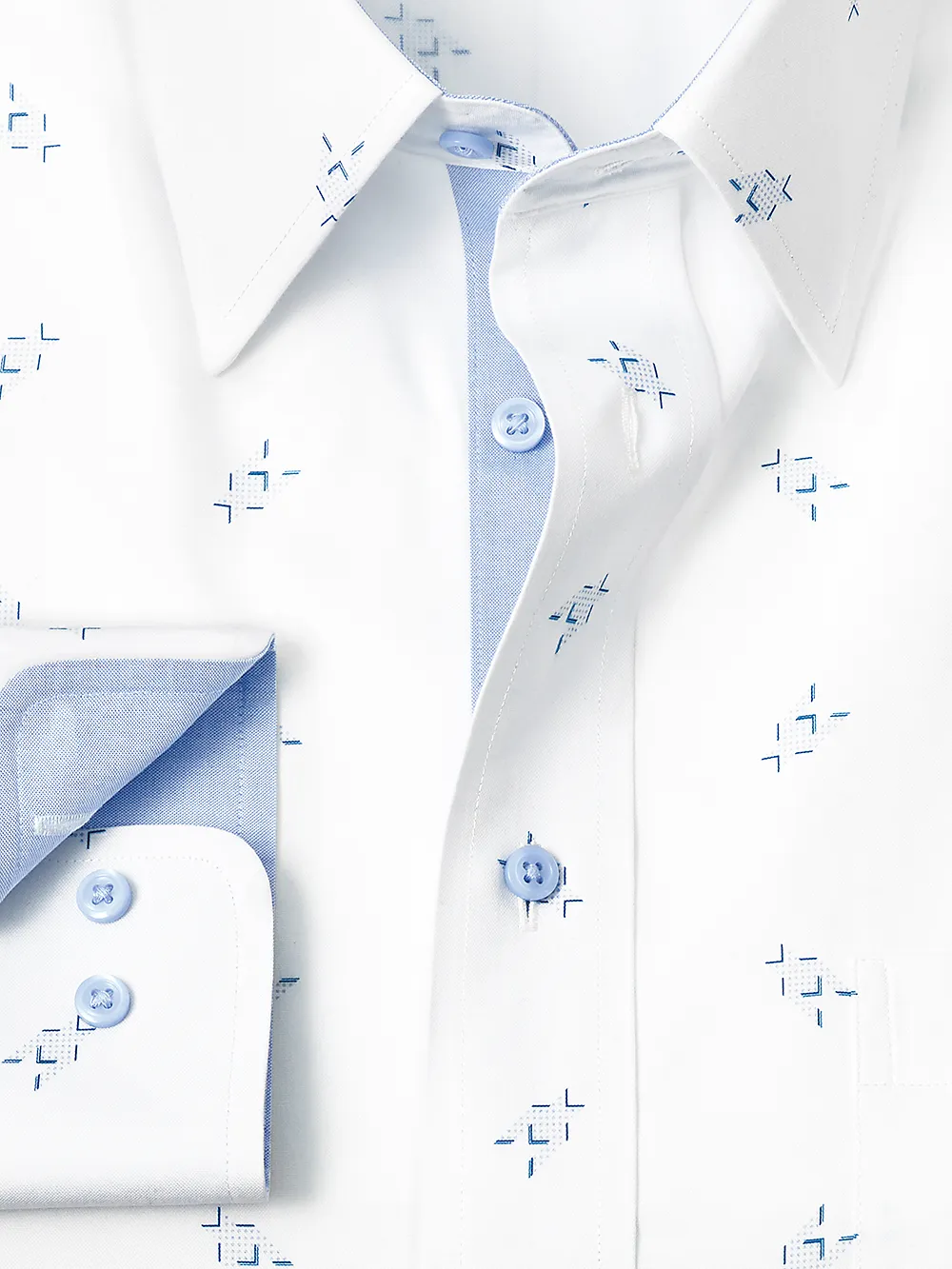 Non-Iron Cotton Houndstooth Print Dress Shirt With Contrast Trim - White sold by Paul Fredrick product image thumbnail 2