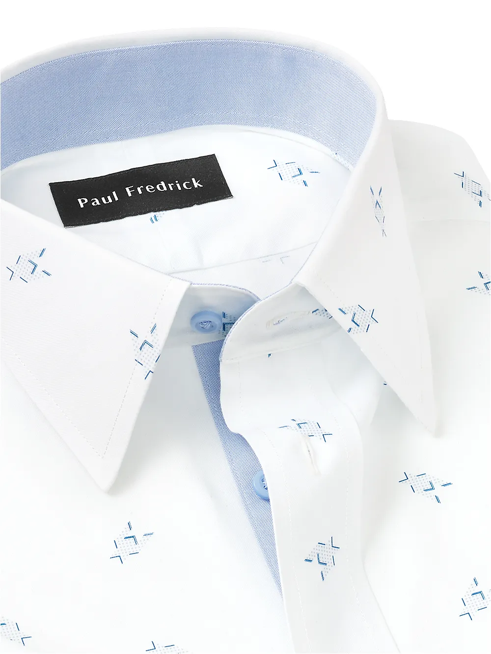Non-Iron Cotton Houndstooth Print Dress Shirt With Contrast Trim - White sold by Paul Fredrick product image thumbnail 3