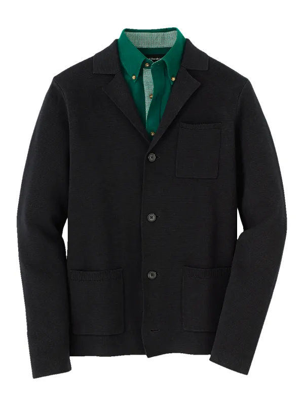 Cotton Notch Lapel Cardigan Sweater - Black sold by Paul Fredrick