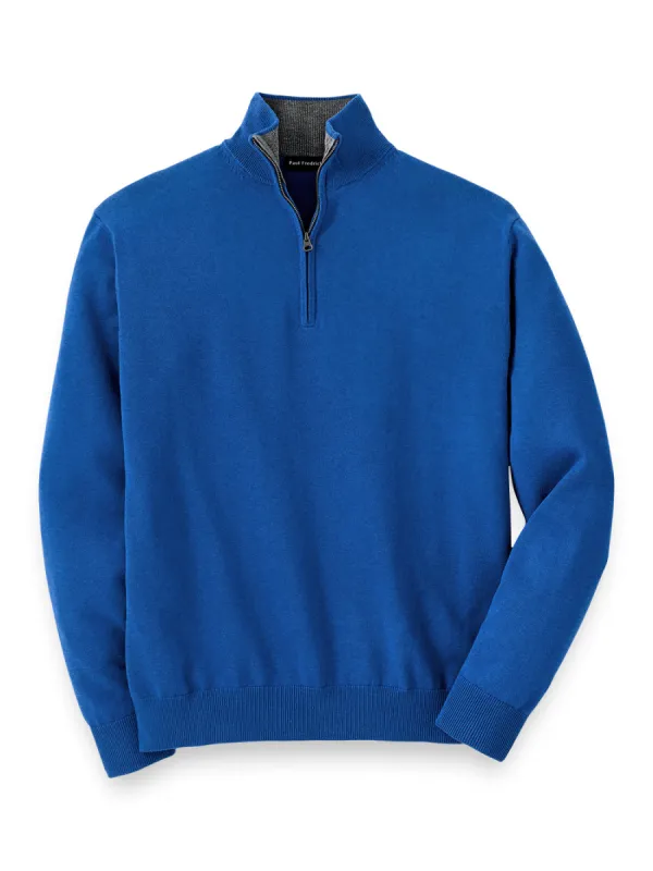 Supima Cotton Zip Mock Neck Sweater - Blue sold by Paul Fredrick