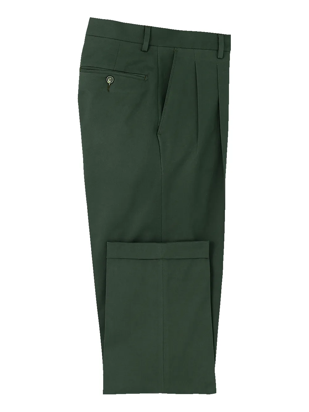 Cotton Stretch Twill Pleated Pants - Dark Green sold by Paul Fredrick