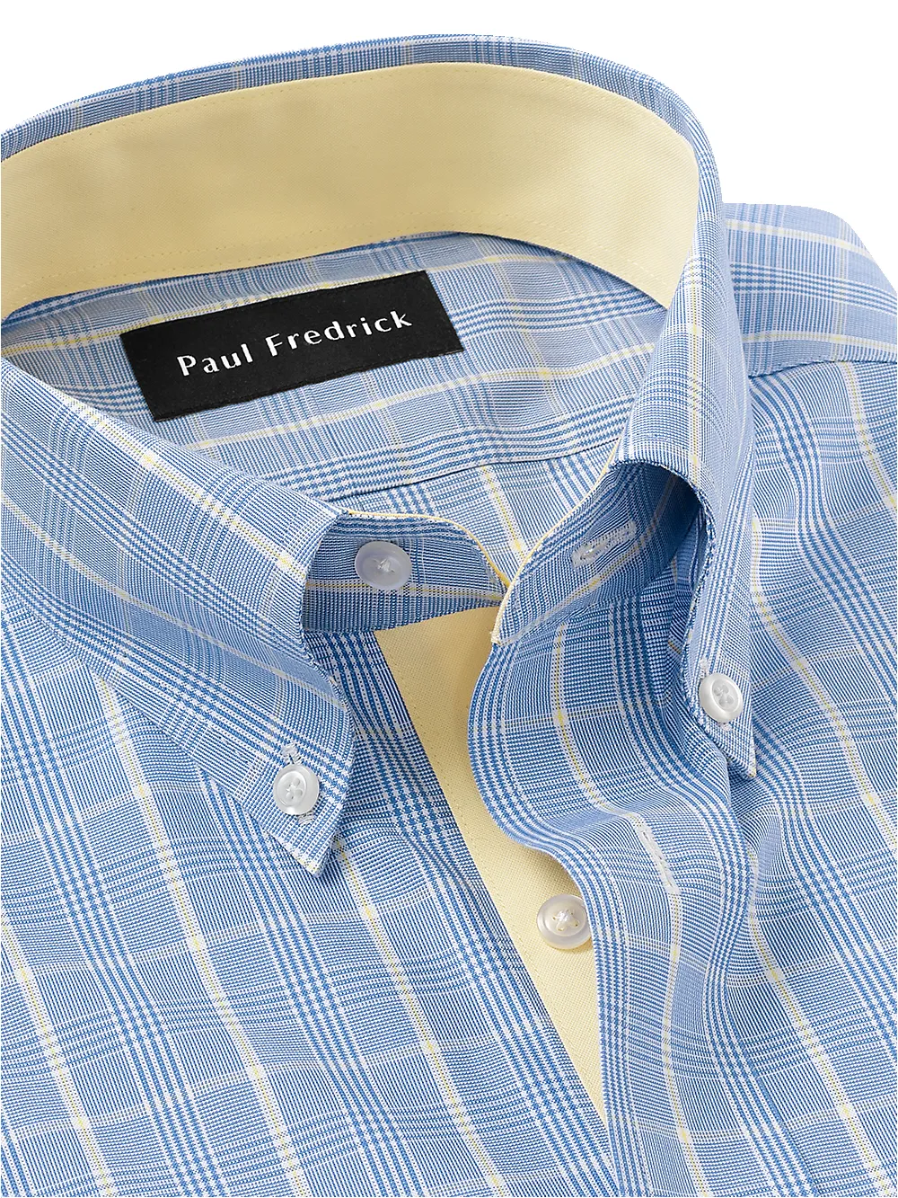 Non-Iron Cotton Glen Plaid Dress Shirt With Contrast Trim - Blue sold by Paul Fredrick product image thumbnail 3