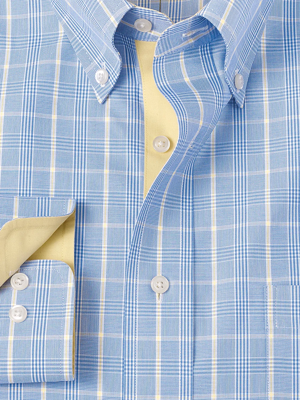 Non-Iron Cotton Glen Plaid Dress Shirt With Contrast Trim - Blue sold by Paul Fredrick product image thumbnail 2