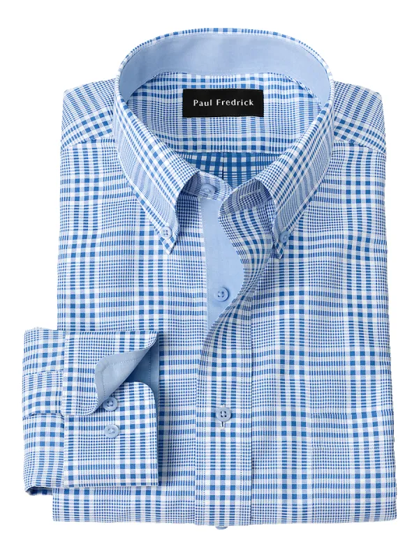 Non-Iron Cotton Plaid Dress Shirt With Contrast Trim - Blue sold by Paul Fredrick