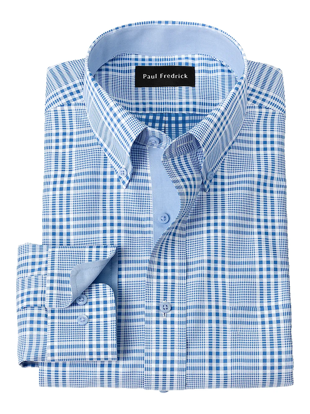 Non-Iron Cotton Plaid Dress Shirt With Contrast Trim - Blue sold by Paul Fredrick