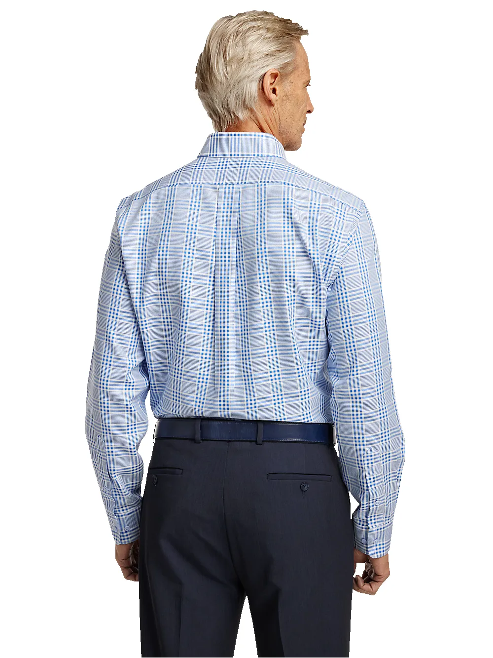 Non-Iron Cotton Plaid Dress Shirt With Contrast Trim - Blue sold by Paul Fredrick product image thumbnail 5