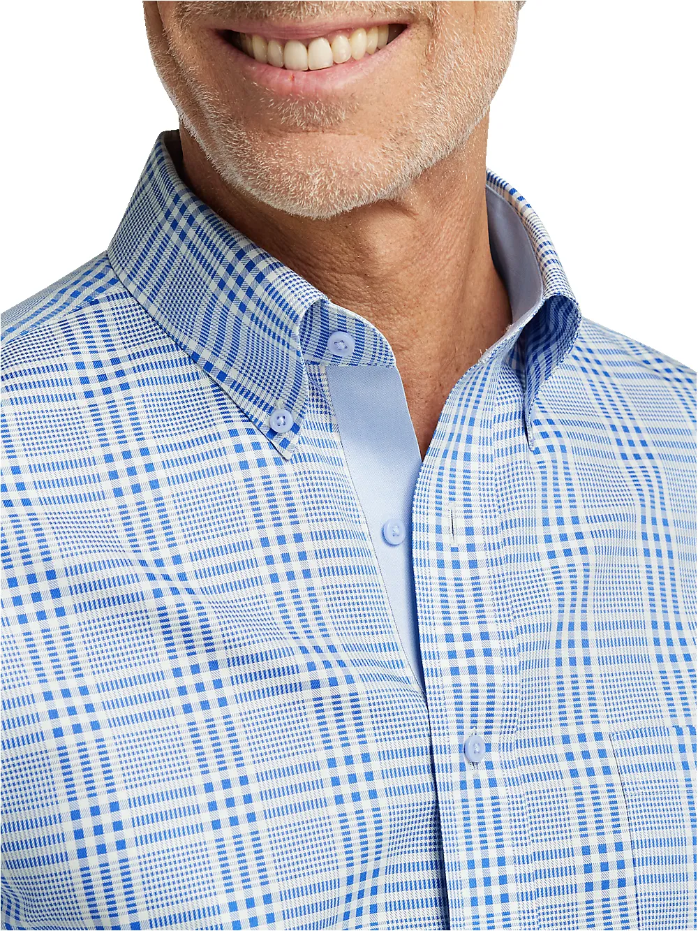 Non-Iron Cotton Plaid Dress Shirt With Contrast Trim - Blue sold by Paul Fredrick product image thumbnail 3