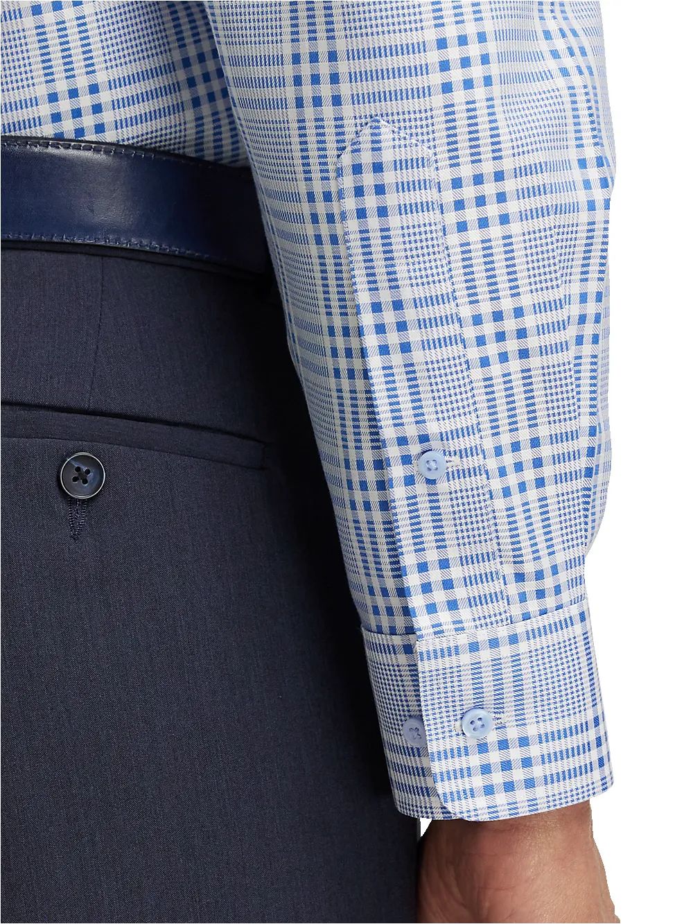 Non-Iron Cotton Plaid Dress Shirt With Contrast Trim - Blue sold by Paul Fredrick product image thumbnail 4