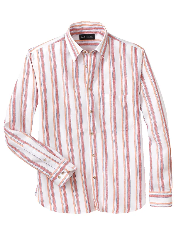 Linen Stripe Casual Shirt - White Multi sold by Paul Fredrick