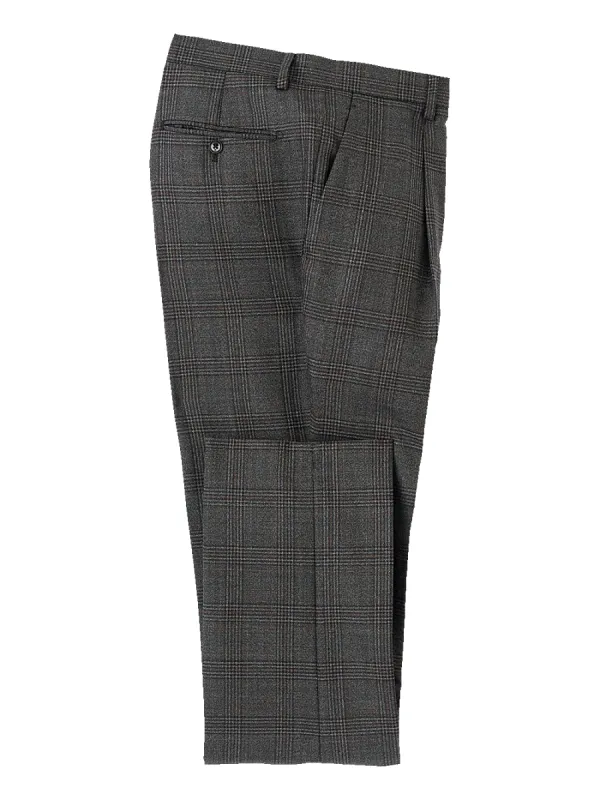 Wool Plaid Single Pleat Suit Pants - Charcoal sold by Paul Fredrick