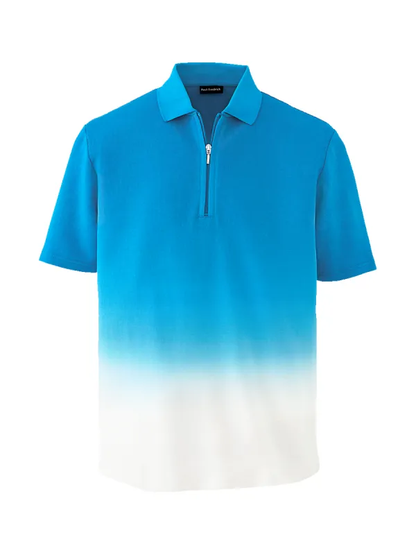 Linen Blend Zip Polo - Cobalt sold by Paul Fredrick