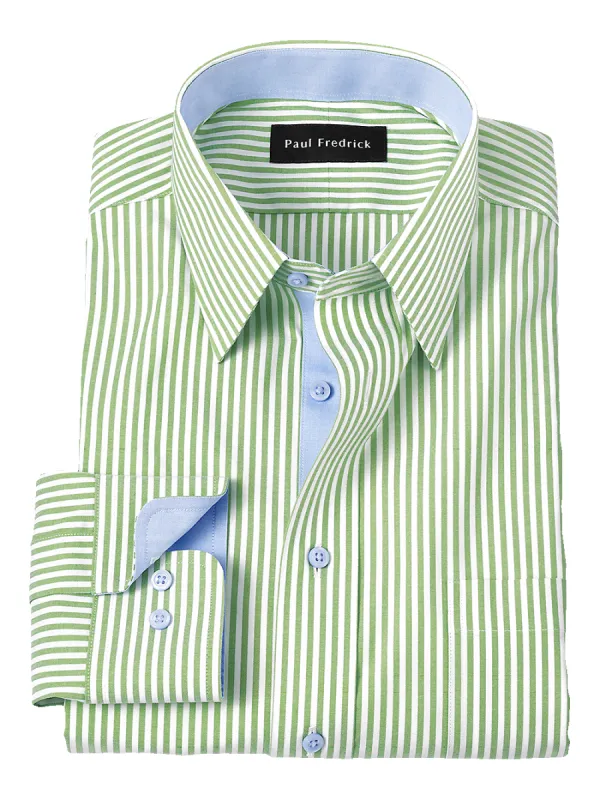 Comfort Stretch Non-Iron Stripe Dress Shirt With Contrast Trim - Green sold by Paul Fredrick
