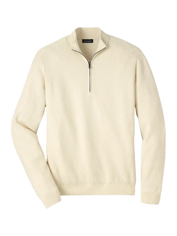 Silk, Cotton & Cashmere Zip Mock Neck Sweater - Ivory sold by Paul Fredrick