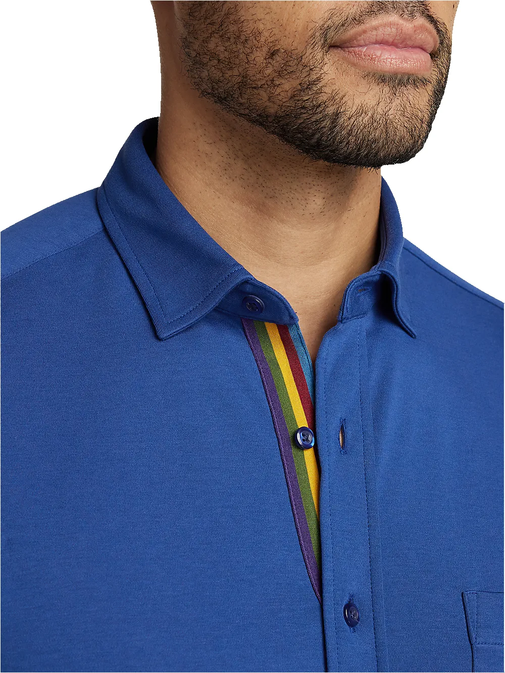 Mercerized Cotton Button Front Polo - Blue sold by Paul Fredrick product image thumbnail 3
